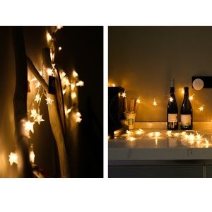 Instalatie Craciun cu baterii, 1.5 metri, 10 LED-uri tip Stea, fir Transparent, Alb Cald, Flippy - Img 2