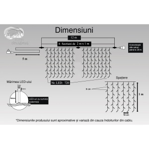 Instalatie Craciun, Tip Perdea, IP44, 12 m x 1 m, 720 LED-uri, Albastru, 8 jocuri de lumini, Transformator, Interconectabila, Prelungitor 5 m inclus, Fir transparent, Interior/ Exterior, Flippy - Img 6