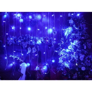Instalatie Craciun, Tip Perdea, IP44, 13 m x 1 m, 780 LED-uri, Albastru, cu flash, Transformator cu telecomanda, Interconectabila, Prelungitor 3 m inclus, Fir transparent, Interior/ Exterior, Flippy - Img 2