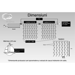 Instalatie Craciun, Tip Perdea, IP44, 3 m x 1 m, 180 LED-uri, Alb cald, 8 jocuri de lumini, Transformator, Interconectabila, Prelungitor 5 m inclus, Fir transparent, Interior/ Exterior, Flippy - Img 6