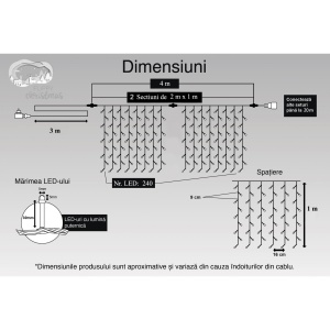 Instalatie Craciun, Tip Perdea, IP44, 4 m x 1 m, 240 LED-uri, Albastru, 8 jocuri de lumini, Transformator cu telecomanda, Interconectabila, Prelungitor 3 m inclus, Fir transparent, Interior/ Exterior, Flippy - Img 6