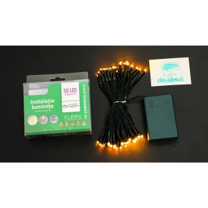 Instalatie de Craciun cu Baterii Tip Liniar, 2 jocuri de lumini, Fir Verde 5 m 50 LED -uri, Alb Cald - Img 7