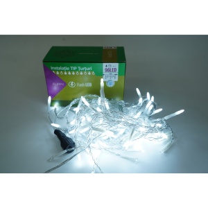 Instalatie de Craciun Flippy® Tip Turturi, Franjuri cu Flash, Sectiune 3 m, 96 LED-uri, Interconectabila, Fir Transparent, Alb Rece