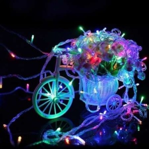 Instalatie de Craciun, Liniara, 1 m, Baterii, 10 LED-uri, Multicolor, 2 Jocuri de Lumini, Fir Transparent, Interior/Exterior, Flippy - Img 3
