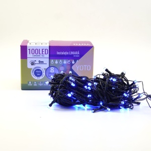Instalatie de Craciun liniara Yoto, 10 m, din care 1 m cablu priza 220V, 100 LED, 8 jocuri de lumini, controler, fir negru, albastru - Img 2