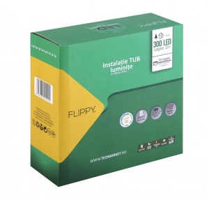 Instalatie luminoasa de Craciun tip furtun luminos, 300 LED-uri, 32 metri lungime, 8 programe, 2 metri prelungitor, sarma din cupru, incarcare solara, alb cald, Flippy - Img 9