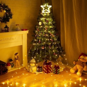 Instalatie luminoasa tip perdea pentru pomul de Craciun, cu stea luminoasa, 350 LED-uri, incarcare solara, interior/exterior, lumina calda, Tree Dazzler - Img 3