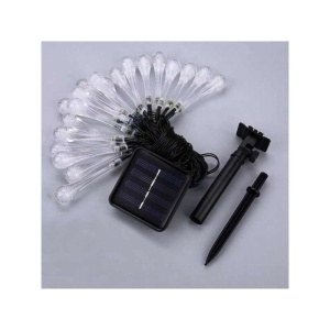 Instalatie Solara 6 m, 28 Led-uri cu Ornament tip picatura de apa, Liniara, Fir negru, Alb Rece - Img 3