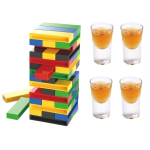 Joc de Baut Flippy, Turn Jenga din Plastic, cu 4 Pahare de Shot, +18 Ani, Multicolor - Img 1