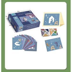 Joc Magnetic Tangram, tabla si forme diverse magnetice, 34 de piese, pentru copii, +3 ani, multicolor - Img 5