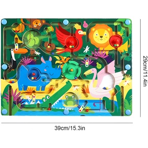 Joc Montessori de Sortare Culori, Flippy, Creion Magnetic, Tip Labirint Ilustrat, din Lemn, Model Animale Salbatice, 39x29x1.5 cm - Img 11