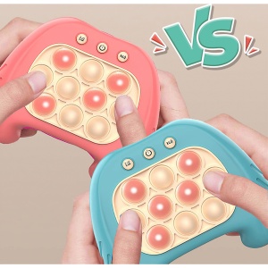Joc Pop It, Flippy, consola, joc interactiv, antistres, cu baterii, Abs si silicon, Roz, 12 x 10 x 5.8 cm - Img 5