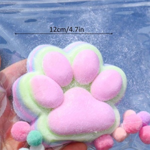 Jucarie Antistres Squishy, Flippy, cu Revenire Lenta, Model Labuta de Pisica Pufoasa, 12.5x10.5 cm, 220g, Squeeze Pinch Family, Ambalaj Transparent, Roz Curcubeu - Img 3