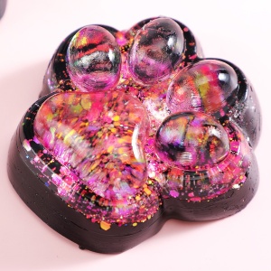 Jucarie Antistres Squishy, Flippy, cu Revenire Lenta, Model Labuta de Pisica cu Sclipici, 6.5x6 cm, 60g, Ambalaj Transparent, Roz-Negru - Img 7