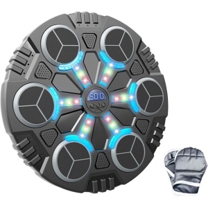 Jucarie de Boxat cu Muzica si Lumini, Flippy, Manusi Incluse, Bluetooth, Incarcare USB, Aplicare cu Ventuze, 6 Tinte, 32x27x3.5 cm, 930 g, Negru - Img 4