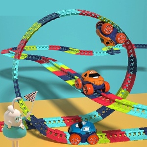 Jucarie de Constructie RollerCoaster, Flippy, 184 de Piese, 44.5x36x7 cm, cu Masini, Multicolor - Img 8