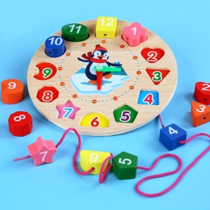 Jucarie Educativa Flippy, Tip Montessori, Model Ceas Pinguin, din Lemn, + 36 Luni, 12 Piese, 17.2 cm, Multicolor - Img 8