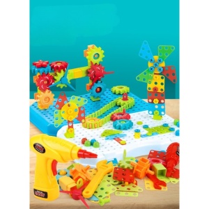 Jucarie Educativa Si Interactiva, Flippy, Set De Constructie Puzzle Din ABS Cu Bormasina Pentru Dezvoltatea Creativitatii Si A Indemanarii 2D si 3D, Valiza, +3, 31x7x25 cm, 338 Piese - Img 6