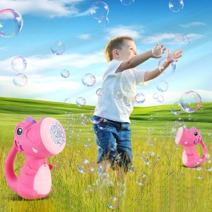 Jucarie Interactiva pentru Baloane de Sapun, Flippy, Sunete si Lumini, Model Dinozaur, cu 8 Orificii, 15 x 8.5 x 18.5, Roz - Img 8