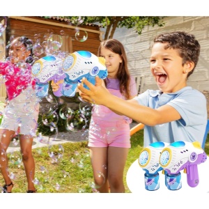 Jucarie Interactiva pentru Baloane de Sapun, Flippy, Sunete si Lumini, Model Pistol, cu 8 Orificii, 20.6 x 9.4 x 21 cm, Albastru - Img 2