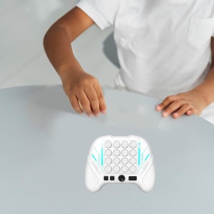 Jucarie Interactiva Pop It, Flippy, Tip Consola, Anti-Stres, 5 Moduri de Joc, din ABS si Silicon, +3 Ani, Sunete si Lumini Model Controller, Alb - Img 6