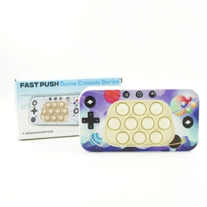 Jucarie interactiva tip consola pentru copii Flippy, speed push whack-a-mole, joc de viteza pop it, material ABS/silicon, cu nivele, sunete si lumini, 15.5 x 7.6 x 5.3 cm, model spatiu, multicolor - Img 4