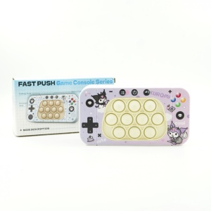 Jucarie interactiva tip consola pentru copii Flippy, speed push whack-a-mole, joc de viteza pop it, material ABS/silicon, cu nivele, sunete si lumini, 15.5 x 7.6 x 5.3 cm, model elfi, mov - Img 4