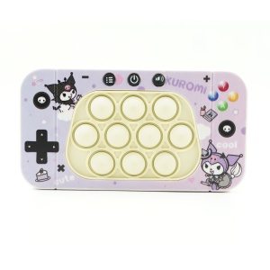 Jucarie interactiva tip consola pentru copii Flippy, speed push whack-a-mole, joc de viteza pop it, material ABS/silicon, cu nivele, sunete si lumini, 15.5 x 7.6 x 5.3 cm, model elfi, mov - Img 1