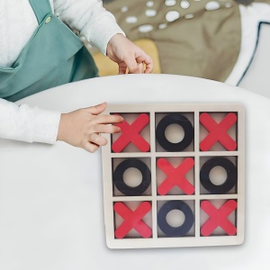 Jucarie Montessori Tic Tac Toe, Flippy, Educativa, Interactiva, din lemn, X si O, 9 Piese, 14.3x14.3 cm, Negru Rosu - Img 2