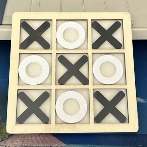 Jucarie Montessori Tic Tac Toe, Flippy, Educativa, Interactiva, din lemn, X si O, 9 Piese, 14.3x14.3 cm, Negru Alb - Img 2