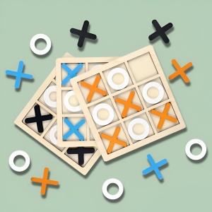 Jucarie Montessori Tic Tac Toe, Flippy, Educativa, Interactiva, din lemn, X si O, 9 Piese, 14.3x14.3 cm, Negru Alb - Img 12