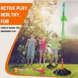 Jucarie pentru Copii, Flippy, Lansator de Rachete cu Piciorul, un Singur Lansator, 3 Rachete Donozauri cu Lumini, 30 cm Inaltime, Model Vulcan, Multicolor - Img 11