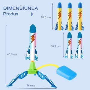 Jucarie pentru Copii, Flippy, Lansator de Rachete cu Piciorul, un Singur Lansator, 6 Rachete Fara Lumini, 40.5 cm Inaltime, Multicolor - Img 5