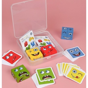 Jucarie Pentru Copii Montessori Flippy, Cub din Lemn, Asamblare Fete, 64 de Carti Distractive, pentru Baieti si Fete, Varsta +3 ani, Educativ, Ambalaj din plastic, 12 x 12 x 3 cm, multicolor - Img 2