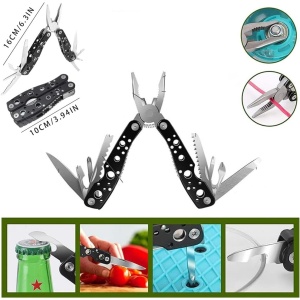 Kit supravietuire multifunctional Flippy, Instrumente profesionale, Agatatoare ghiozdan, pentru Camping, Drumetii, Aventuri in aer liber, borseta inclusa, gri - Img 2