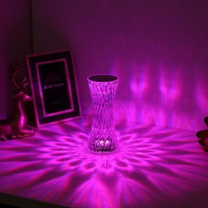 Lampa de birou pe LED RGB 16, Flippy, dimmer tactil, 3 nivele de intensitate, incarcare USB, 3W, Cristal Acrilic, 8x19 cm, cu telecomanda, forma vaza, model 2, transparent - Img 4