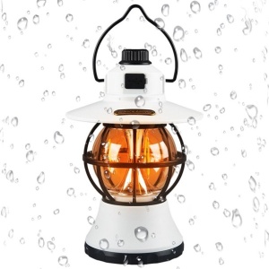 Lampă de camping retro portabilă, Felinar Vintage LED ABS, Acumulator inclus 1200 mAh, reincarcabila, 20 cm inaltime, 3 moduri de iluminare, intensitate reglabila,Lampa portabila pentru cort în aer liber, Alb - Img 5