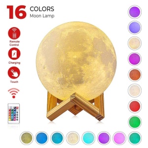Lampa de veghe in forma de luna cu stele 3D Moon Light, Acumulator integrat, alimentare USB, stand din plastic inclus, 13 cm, 16 culori, Multicolor, Telecomanda inclusa, Flippy - Img 9