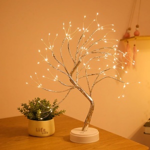 Lampa de veghe LED cu baterii si USB, Flippy, Model Copac din cupru, Alb cald - Img 3
