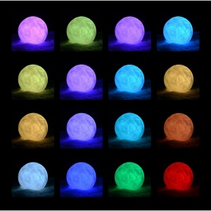 Lampa de veghe luna 3D Moon Light, lumina multicolora cu LED, 7 culori, schimbare culoare prin atingere, alimentare baterii, fara acumulator, stand din plastic inclus, 18 cm, Flippy - Img 3
