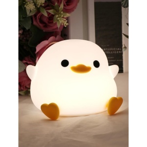 Lampa de Veghe pentru Copii, Flippy, din Silicon, Senzor Tactil, Model Ratusca, Lumina Calda, Timer Automat, Protectie pentru Ochi, Incarcare USB Putere 0.5W, Capacitate Baterie Incorporata 800mAh, 12.2x10.5x9.2 cm, Alb - Img 6