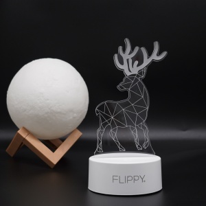 Lampa LED decorativa, Flippy, 3D, Cerb, cu telecomanda, doua moduri de alimentare USB si baterii, 20 cm inaltime, din material acril si lumina multicolora, alb - Img 3