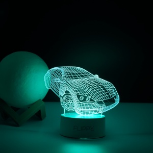 Lampa LED decorativa, Flippy, 3D, Masina Sport, doua moduri de alimentare USB si baterii, 20 cm inaltime, din material acril si lumina multicolora, alb - Img 3