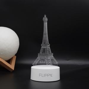 Lampa LED decorativa, Flippy, 3D, Turnul Eiffel, din material acril si lumina multicolora, alb - Img 3
