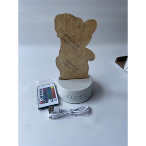 Lampa LED decorativa, Flippy, 3D, Urs cu palarie, cu telecomanda, doua moduri de alimentare USB si baterii, 20 cm inaltime, din material acril si lumina multicolora, alb - Img 9