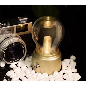 Lampa LED Decorativa sub forma de Bulb, Retro pentru interior, Bej/ Transparent, 5 V, 500 mA, ABS, Lumina Calda, Incarcare USB, Autonimie 12 Ore, Comutator Metalic, Flippy, 11x7x6 cm - Img 4
