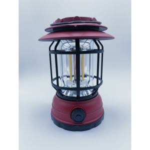 Lampa portabila camping, Felinar Vintage, ABS, Iluminare 30 COB LED, Intensitate reglabila, Acumulator inclus, Incarcare Solara si USB, 5W, Flippy, Rosu - Img 2
