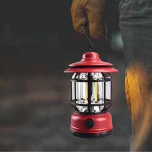 Lampa portabila camping, Felinar Vintage cu carlig, ABS, Iluminare 21 COB LED, Intensitate reglabila, 5W, Flippy, Rosu - Img 4