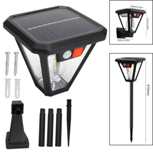 Lampa Solara LED, Flippy, Tip Felinar, pentru Perete/Sol, 10.8 x 12.3 x 46 cm, 3 Moduri, Lumina Calda, din ABS si PP, Negru - Img 10