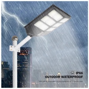 Lampa solara stradala Flippy, cu telecomanda, senzor de miscare si lumina, suport prindere, 480 LED-uri, IP65, ABS, 15AH, 300W, temperatura culoare 6500K, 44.6x34.8x7.2 cm, autonomie 10-12 ore, negru - Img 5